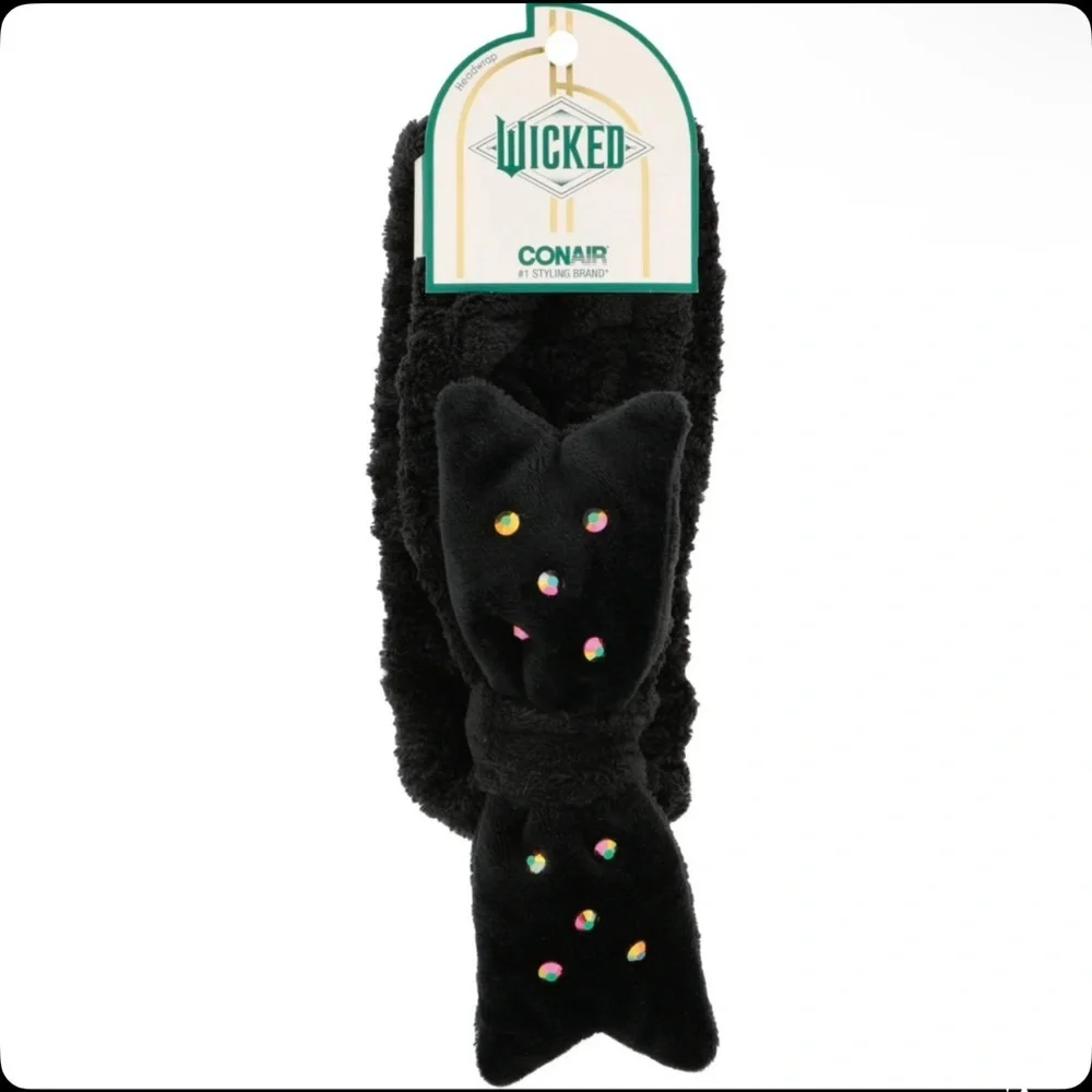 ✨ Wicked Lit by‎ Conair Plush Cat Headband – Black with Iridescent Studs ✨